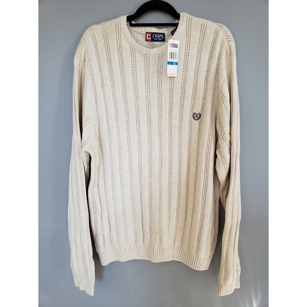 NEW NWT CHAPS Beige Men's Fall Winter Warm Sweater Cream XL Pullover‎ Crew Beige